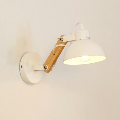 Domed Wall Lighting Modern 1 Head Iron Wall Lamp Fixture 12.5 Inchs Wide with Wooden Swing Arm