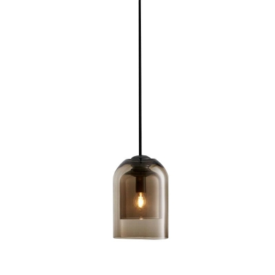 Double Layer Glass Bell Ceiling Light Contemporary 1-Head Pendant Lamp Fixture for Living Room