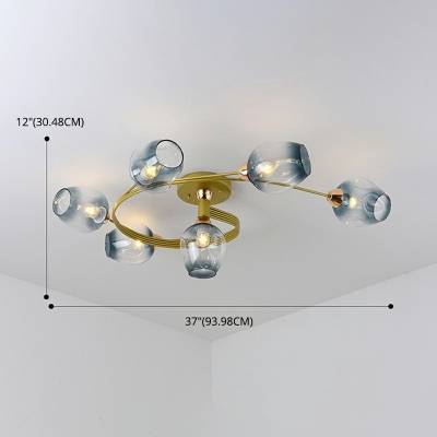 Glass Tulip Ceiling Mount Light Fixture Modern Style Twisted Arm Close To Ceiling Lamp 12 Inchs Height