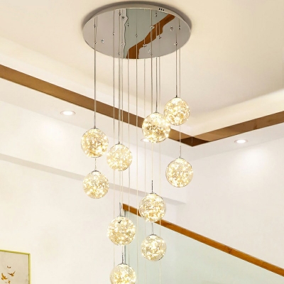 Globe Glass Pendant 15 Lights Minimalistic Hanging Ceiling Light for Stairs