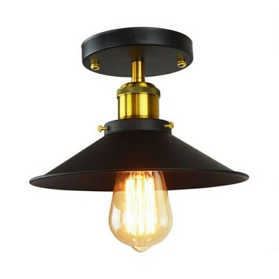 Industrial Black Single Lamp Semi Flush Light in Railroad Shade for Farmhouse Kitchen Porch