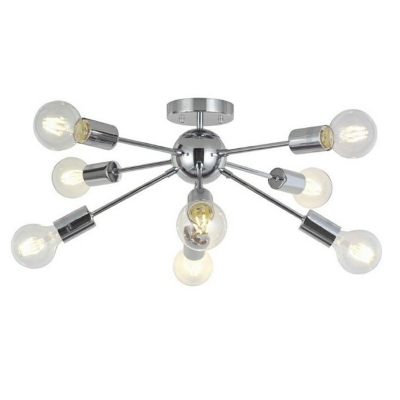 Industrial Concise Linear Semi Flush Light Metal 8-Light Ceiling Light for Clothes Shop