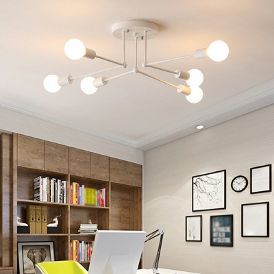 Industrial Exposed Bulb Flush Mount Radial Metal Semi Flush Ceiling Fixture for Interior Spaces