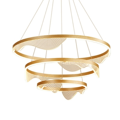 Layered Circle Living Room Chandelier Light Natural Light Acrylic Simplicity LED Pendant Light Fixture in Gold