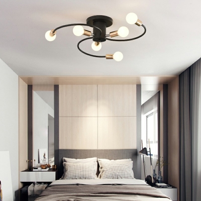 Loft Style Metal Semi Flush Mount Lamp with Exposed Bulb Design Living Room Ceiling Light