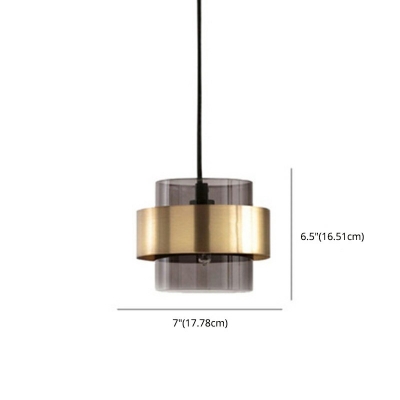 Metal Shade Pendant Nordic Restaurant Cylinder Lid Form 1-Head Hanging Lamp with Glass Shade