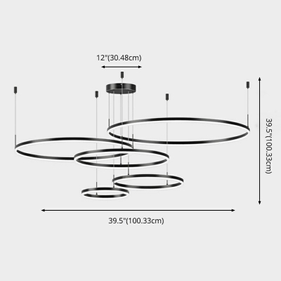 Modern Minimalist Pendant Lamp Black Arcylic Ring LED Circle Chandelier in White Light for Living Room