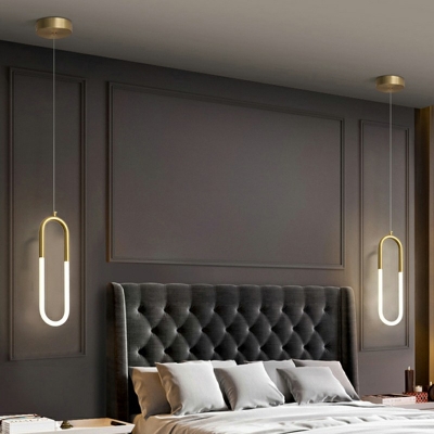 Modern Style Adjustable Height Hanging LED Light with Gold Handle Oval Pendant Lighting for Bedroom