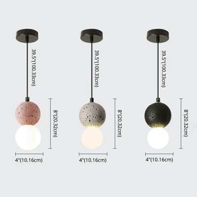 Novelty Simple Mini Snowball Pendant Cement 1-Light Study Room Pendulum Light 8 Inchs Height