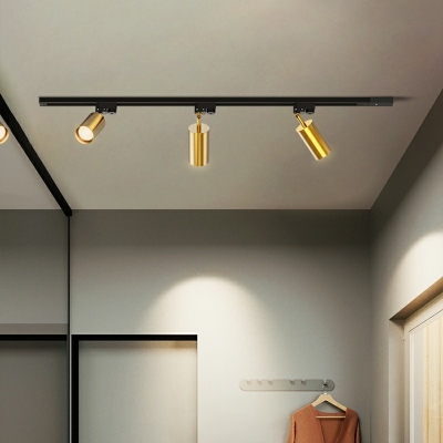 Plated Cylinder Semi Flush Mount Spotlight 3 Heads Postmodern Metal Ceiling Light for Corridor