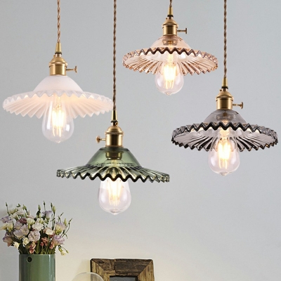 Retro Industrial Style 1-Light Scalloped Pendant Lamp Glass  Hanging Lamp for Dining Room