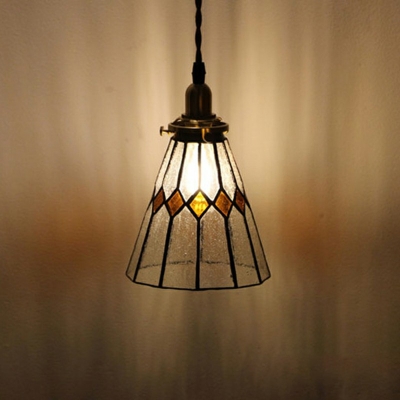 Single Tiffany Pendant Lights Handcrafted Stained Glass Cone Brass Hanging Light for Bedroom