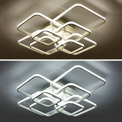 Square Acrylic Shade Flush Mount LED Semi Flush Ceiling Light Metal for Living Room
