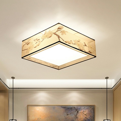 Traditional Style Beige Flush Mount Ceiling Light Fabric Square Flush-Mount Light Fixture