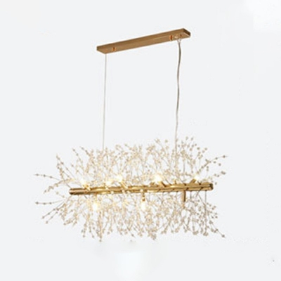 Ultra-Contemporary Crystal Firework Island Light Dining Room Lighting Fixture in Gold/Silver