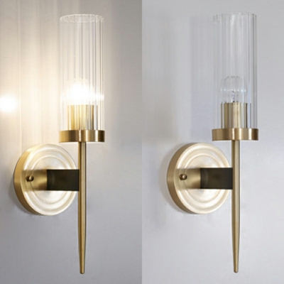 Vintage Cylindrical Clear Glass Shade Wall Mounted Lighting Brass Wall Lights For Bedroom