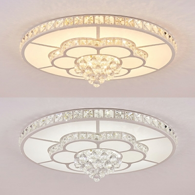 White Flower Flush Ceiling Light with Clear Crystal Modern Acrylic LED 3 Colors Light Ceiling Fixture for Dining Room