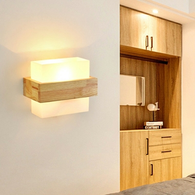 Wood Frame Wall Lighting Contemporary 1 Head in Wood Sconce Light Fixture for Living Room