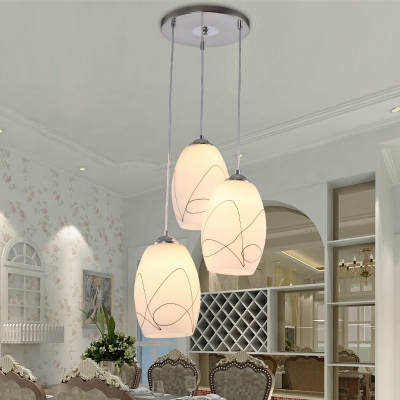 3 Lights Elliptical Cluster Pendant Light Contemporary White Glass Hanging Lamp for Bedroom
