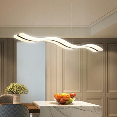 Acrylic White Linear Island Light Modern Dining Room LED 5 Inchs Wide Island Pendant