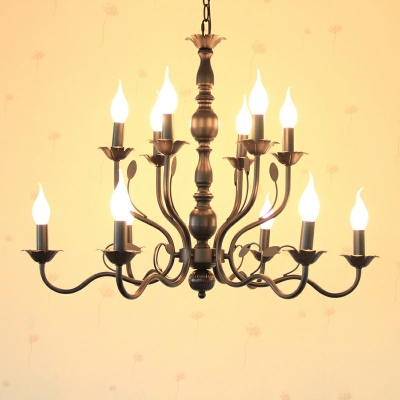 Black Candle Hanging Lamp with Metal 2-Lier Accents Vintage Chandelier for Bedroom