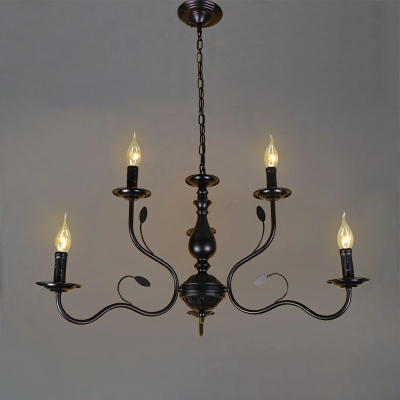Black Candle Hanging Lamp with Metal 24 Inchs Height Accents Vintage Chandelier for Bedroom