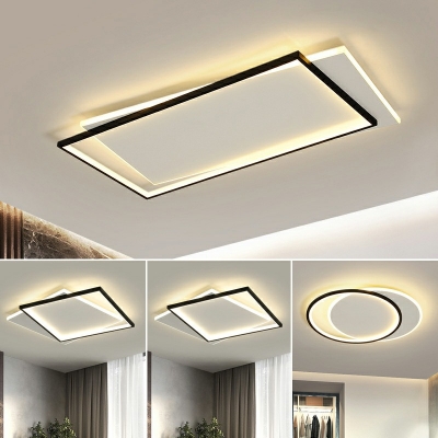 Contemporary Geometric Flush Mount Light Acrylic LED Living Room Ceiling Light in Black-White