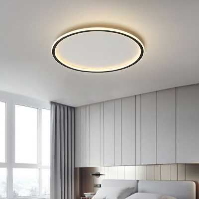 Contemporary Metal Flush Mount Light Round Shape Study LED Ceiling Lamp in White/Black