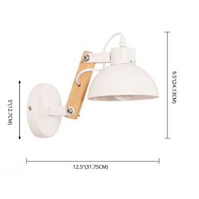 Domed Wall Lighting Modern 1 Head Iron Wall Lamp Fixture 12.5 Inchs Wide with Wooden Swing Arm