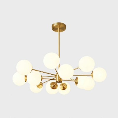 Glass and Metal Chandelier Globe 12 Lights Industrial Style Chandelier in Gold