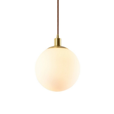 Gold Minimalistic Globe Pendulum Light White Glass Single-Bulb Dining Room Suspension Pendant