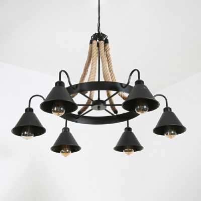 Industrial Cone Modern Farmhouse Chandelier with Metal in Black, 6 Lights