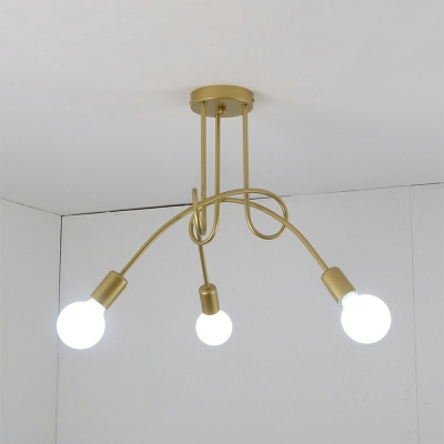 Industrial Style Open Bulb Metal Flush-mount Light Winding Bend Tube Design Ceiling Lighting Fixture in Gold