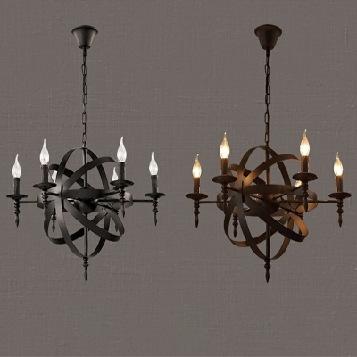 Industrial Vintage Black Chandelier with 31.5 Inchs Height Adjustable Chain  23.5'' Wide with Metal Cage Frame