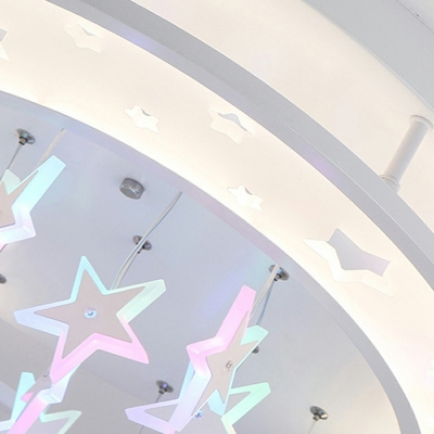LED Modern Lighting Star and Moon Design Metallic Flush Mount Ceiling Light in White for Kid's Room