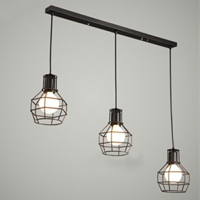Metal Melon Cage Pendant Lamp Industrial Hanging Light in Black for Dining Room Kitchen