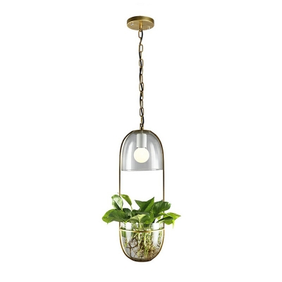 Metal Pendant Lamp Industrial 1 Head Dining Table Suspended Light Fixture in Gold  (Delivery without plants)