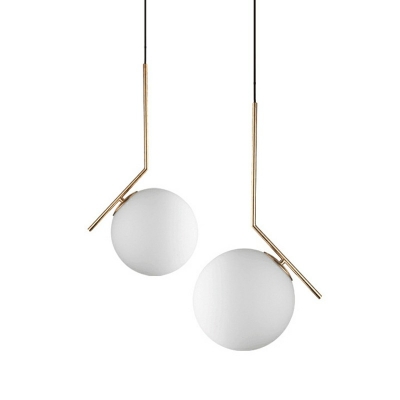 Mid-Century 1 Light Gold Pendant Light Spherical White Glass Hanging Lamp for Living Room