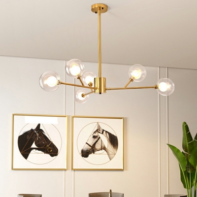 Milky Glass Chandelier Post Modern Ceiling Pendant Light for Living Room with Clear Ball Shade in Gold