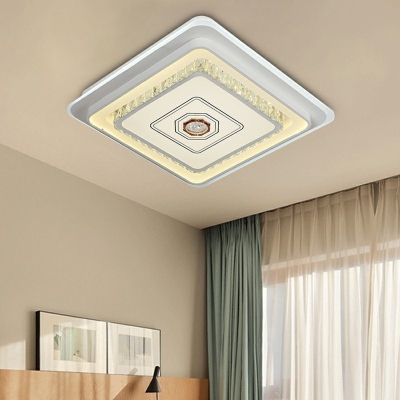 Minimalist Geometric Shaped Flush Mount Light Acrylic White LED Ceiling Lamp with Crystal