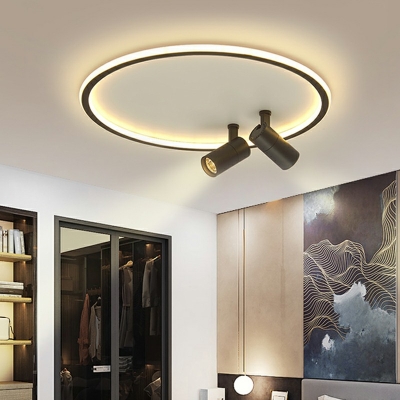 Minimalistic Round Flush Mount Light Iron LED Ceiling Light Adjustable Flush Light with 2 Spotlights