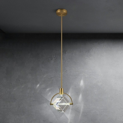 Modern Crystal Pendant Light with Hanging Cord Hanging Light in Brass for Living Room