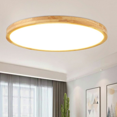Nordic Circle Flush Ceiling Light Wooden Bedroom 5 CM Height LED Flushmount Lighting