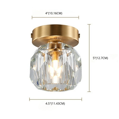 Nordic Style Brass 4.3 Inches Wide Light Crystal Ball Shade Hallway Aisle Flush-mount Lamp