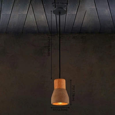 Nordic Style Pendant Light Single Head Stone & Wood Hanging Lamp for Dining Room