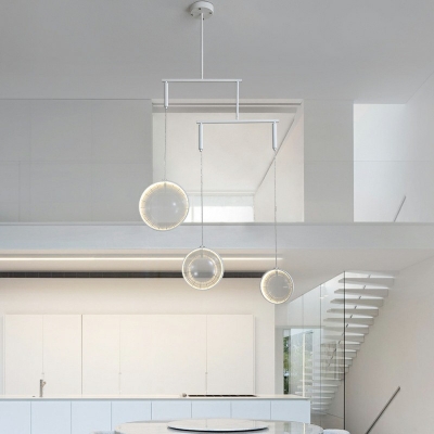 Post Modern White Chandelier Tiered LED Light Clear Glass Circular Ring Chandeliers in Second Gear Light