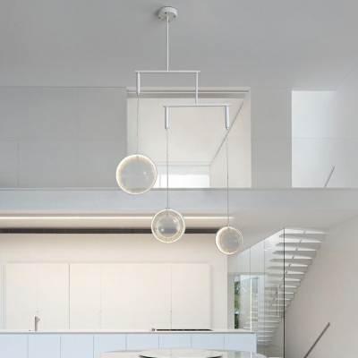 Post Modern White Chandelier Tiered LED Light Clear Glass Circular Ring Chandeliers in Second Gear Light
