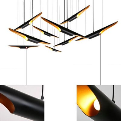 Rotative Tube LED Chandelier Gold-Black 2-Bulb Linear Hanging Chandelier LED for Clothes Stores Restaurant Cafe