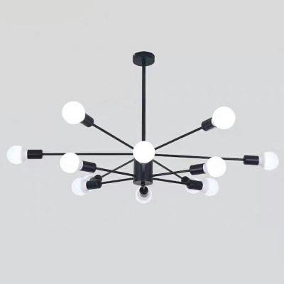 Simple Style Black Chandelier Open Bulb 23 Inchs Height Metal Hanging Light for Bathroom Study Room