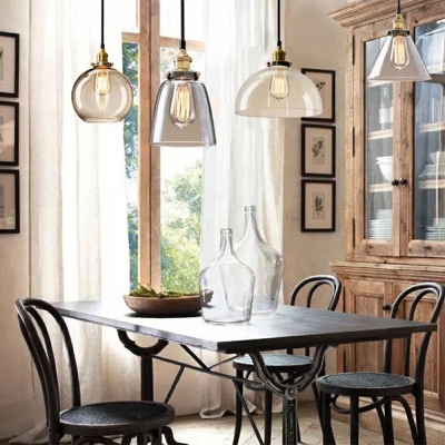 Single-Bulb Clear Glass Hanging Lamp with Hanging Cord Restaurant Bar Pendant Light